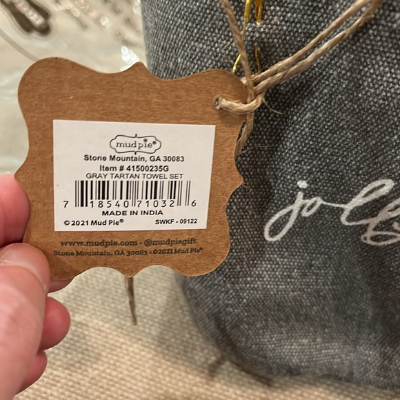 Mud Pie Gray Tartan Towel Bucket Set/NWT - Picture 4 of 9